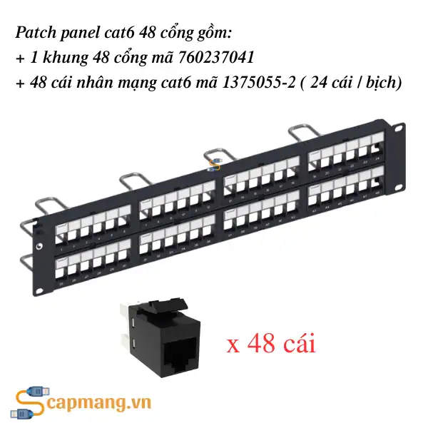 Patch panel cat6 48 cổng Commscope/AMP mã 760237041 + 9-1375055-2
