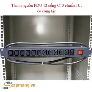 Thanh nguồn PDU 12 cổng C13 chuẩn 1U, có công tắc