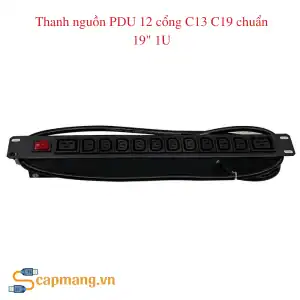 PDU 12 cổng C13 C19, chuẩn 19″, 1U, gồm 10 cổng C13 và 2 cổng C19, có đèn báo, 20A, dây điện 3x2.5mm dài 1.5m.
