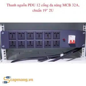 Thanh nguồn PDU 12 cổng đa năng MCB 32A, chuẩn 19" 2U