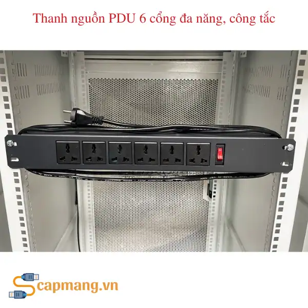 Thanh nguồn PDU 6 cổng đa năng, công tắc, chuẩn 19" 1U