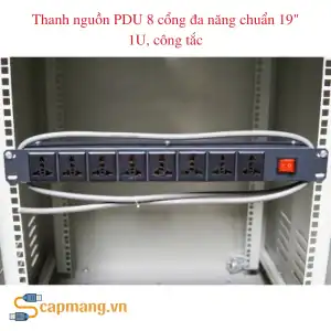 Thanh nguồn PDU 8 cổng đa năng chuẩn 19" 1U, công tắc