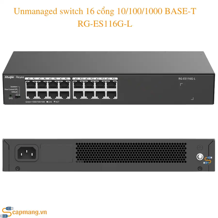 Unmanaged switch 16 cổng 10/100/1000 BASE-T RG-ES116G-L